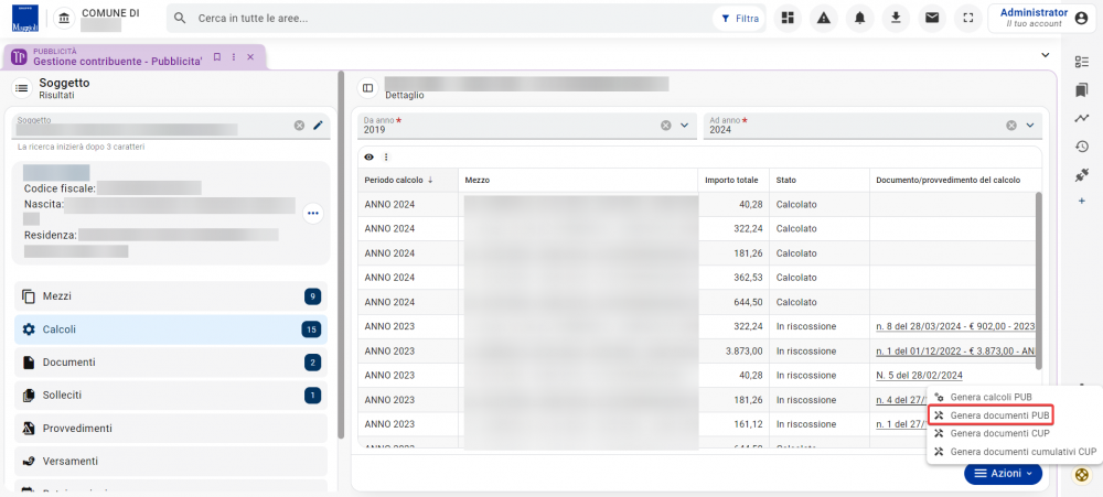 Generazione documenti da gestione contribuente