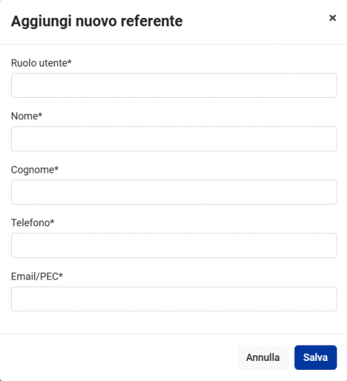 Schermata per aggiungere un referente