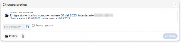 Pratica migratoria cancellazione da APR - Chiusura pratica