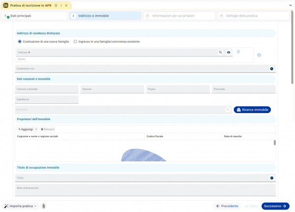 Pratica iscrizione APR: indirizzo e immobile