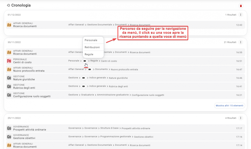 Cronologia in Dashboard