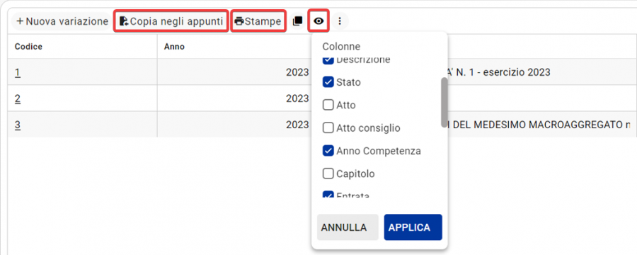 Variazioni di bilancio