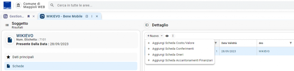 Ricerche e gestione beni-Accentratore